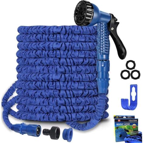 SHATCHI Garden Pipe,Flexible Expanding Magic Hose with 3/4", 1/2" Fittings,8 Functions Spray Nozzle, Blue or Green, 50FT/15m (1/5)