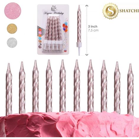 Shatchi 10pcs Rose Gold Candles for Birthday CakeTopper Decoration (1/5)