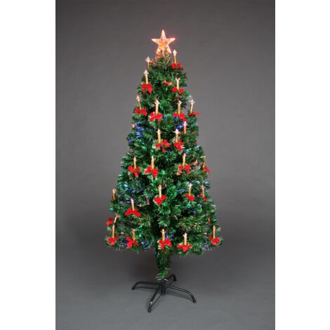 6ft Pre Lit LED Fibre Optic Christmas Tree PreLit Xmas Decoration with Candle & Bow (1/5)