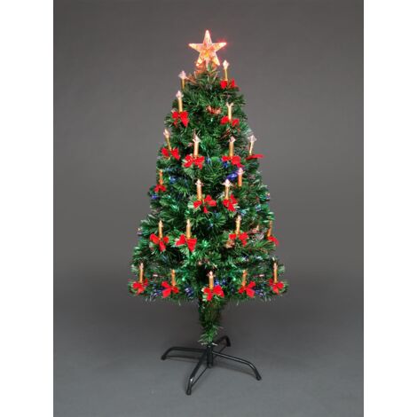 5ft Pre Lit LED Fibre Optic Christmas Tree PreLit Xmas Decoration with Candle & Bow (1/5)