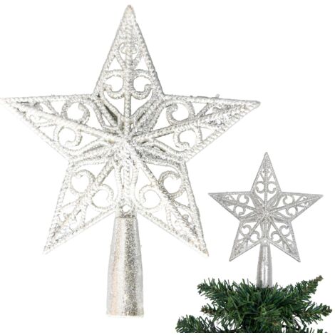 Christmas Silver Glitter Star Tree Topper - Sparkling Star Decoration for Xmas Tree (1/5)
