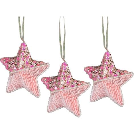 3Pcs Baby Pink Star 12cm - Christmas Tree Hanging Decorations  Ornaments Fairy Tale Themed Xmas Tree Pendant