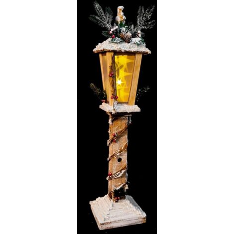 85cm Wooden Lamppost Warm White Rotating Star LEDs Snow Covered Lantern Indoor Christmas Decorations, Wood, Brown (1/5)