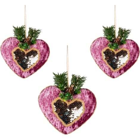 Pink Burgundy Heart 16.5cm - Christmas Tree Hanging Decorations Ornaments Fairy Tale Themed,3pcs