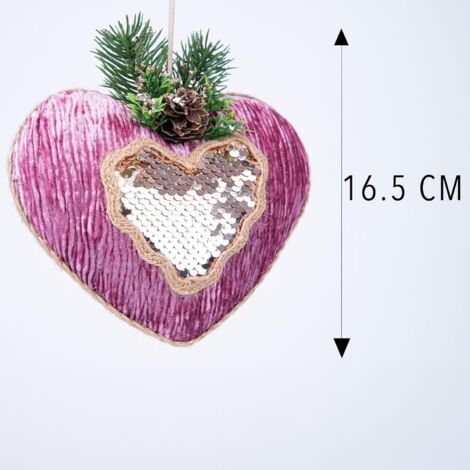 Pink Burgundy Heart 16.5cm - Christmas Tree Hanging Decorations Ornaments Fairy Tale Themed,3pcs