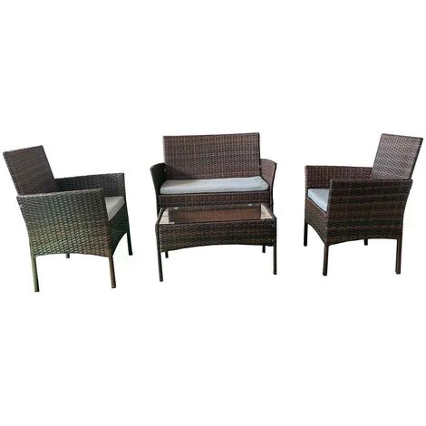 4 Seater Wicker Set of Brown Rattan 2 Seat Sofa, Table, 2 Chairs For Indoor Outdoor Garden Furniture Patio Conservatory