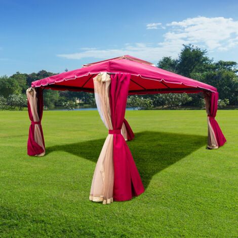 3x4x2.75m Red Gazebo with Nets Aluminium Frame and Powder coated Steel Roof