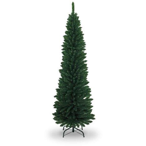 6FT Green Artificial Flocked Slim Christmas Pencil Tree Holiday Home Decorations with Pointed Tips and Metal Stand (1/5)