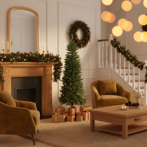 6FT Slim Pine Green Tree Christmas Holiday Festive Xmas Home Decorations with Pencil Point Tips (1/5)