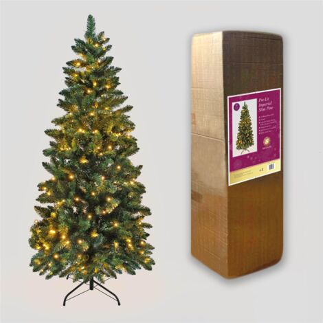 7ft Pre-Lit Imperial Pine Slim Green Christmas Tree Warm White Leds (1/5)
