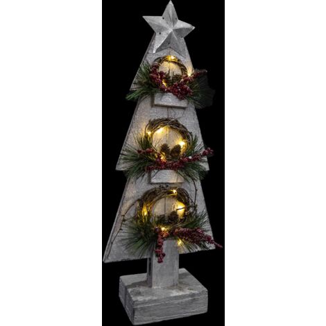 Grey Wooden Tree With Warm White Bulbs 25x10x80H