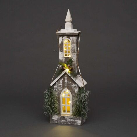 Wooden House Warm White Bulb 15x10x52H CM