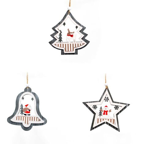 Christmas Wooden Grey Hanging Ornaments set of  3 pcs (1/5)
