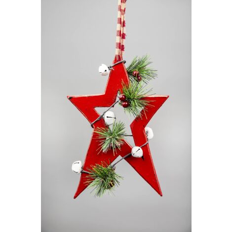 Wooden Hanging Decoration Star Shape Red 18X1.2X26 CM (1/4)