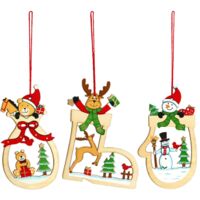 3 Pcs ( 1 Each ) Wooden Christmas Tree Hanging Decoration Craft Ornaments