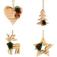 4Pcs Wooden Craft Assorted Shapes - Heart,Tree,Star,Reindeer- Christmas Tree Hanging Decorations