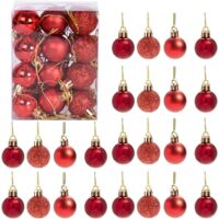 BAUBLES RED 3CM-24PCS SET -PVC