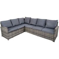 9 Seater Corner Sofa Set Grey Rattan 6 Seat Sofa, Table, 3 Stools For Indoor Outdoor Garden Furniture Patio Conservatory