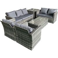 7 Seater Wicker Set Grey Rattan 3 Seat Sofa, 2 Seat Sofa, Table, 2 Chairs, Storage Box Indoor Outdoor Garden Furniture Patio Conservatory