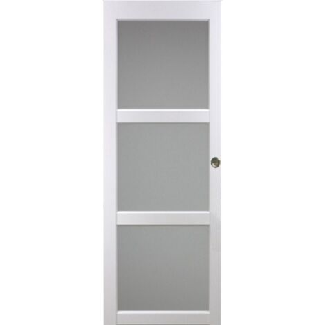 Porte Coulissante Kenya Blanc Vitrée H204 X L83 Et 2 Coquilles (1/3)