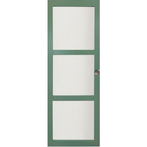 Gdmenuiseries – Porte coulissante vitrée 204 x 73 cm – MDF enrobé vert RAL 6021 – Verre sécurit dépoli 4 mm – Guidage rainuré pour ouverture coulissante (1/3)