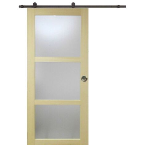Porte Coulissante Bois Ayous Vitrée H204 X L93 + Rail À Roulettes Et 2 Coquilles (1/5)