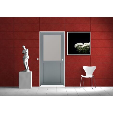 Bloc Porte Athena Ral7035 Vitrée H204 X L73 Poussant Gauche Côtes Tableau