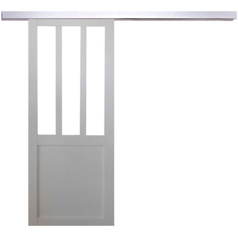 Porte Coulissante Atelier Blanc H204 X L73 + Rail Alu