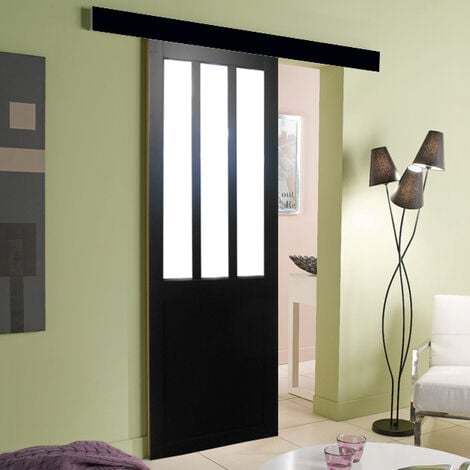 [jamais Utilise] Porte Coulissante Atelier Noir Vitrée H204 X L83 Gd Menuiseries Gd Menuiseries