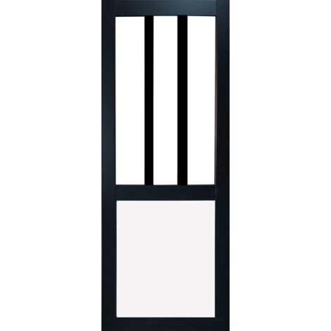 Porte Coulissante  Atelier noir et panneau blanc  Vitrée H204 x L73 (1/2)