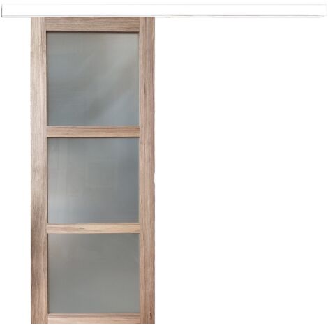 Porte Coulissante Frake Vitrée H204 X L83 + Rail Bandeau Blanc (1/5)