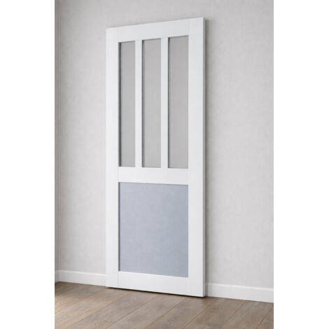 Porte Coulissante Atelier 2 Panneaux Blanc H204 X L73 + Rail Alu Bandeau Blanc Et Coquilles Blanc Gd Menuiseries 82572017