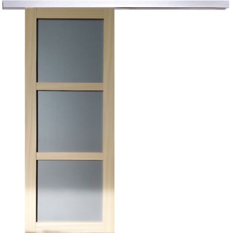 Porte Coulissante Ayous 3 Panneaux Gris Ral 7035 H204 X L83 + Rail Alu (1/5)