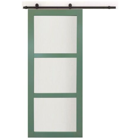 Porte Coulissante Vert Ral 6021 Vitree H204 x L73 + rail a roulette + 2 coquilles (1/5)