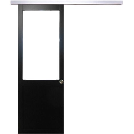 Porte Coulissante Atelier Noir H204 X L73 Sans Meneau + Rail Alu Et 2 Coquilles (1/4)