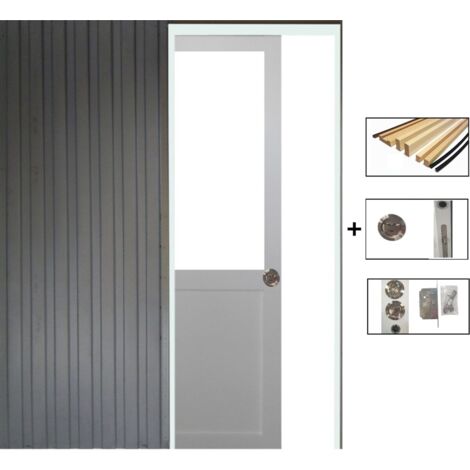 Porte Coulissante Atelier Blanc H204 X L93 Sans Meneau + Systeme Galandage Et Kit De Finition Inclus (1/4)