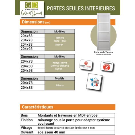 Porte Coulissante Atelier Blanc H204 X L83 Sans Meneau