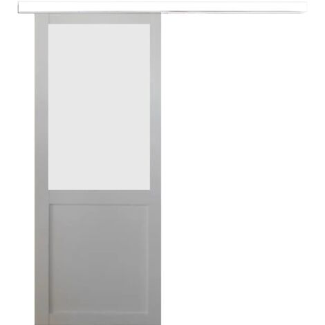 Porte Coulissante Athena Blanc H204 X L83 + Rail Alu Bandeau Blanc (1/5)