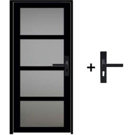 Bloc Porte Telia Noir Vitrée H204 X L83 Poussant Gauche Côtes Tableau +Poignée (1/5)