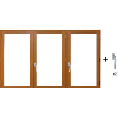 Gd Menuiseries – Fenêtre bois 3 vantaux H125 x L180 cm – Meranti – Vitrage isolant 4/16/4 – Coefficient Uw 1,5 W/m².K – Traitement FIH (1/5)