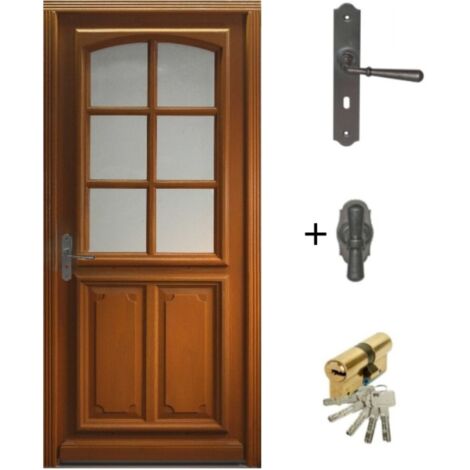 Porte D'Entree Bois Vitree, Marine, H,200Xl,80 P, Droit + Poignée Et Barillet (Ref 010403Rfp)Cotes Tableau (1/5)