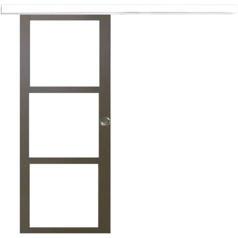 Porte Coulissante Marron Ral7006 Vitrage Transparent H204 X L83 + Rail Alu Blanc Et 2 Coquilles (1/5)