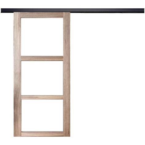 Porte Coulissante Frake Vitrage Transparent H204 X L73 + Rail Bandeau Noir (1/5)
