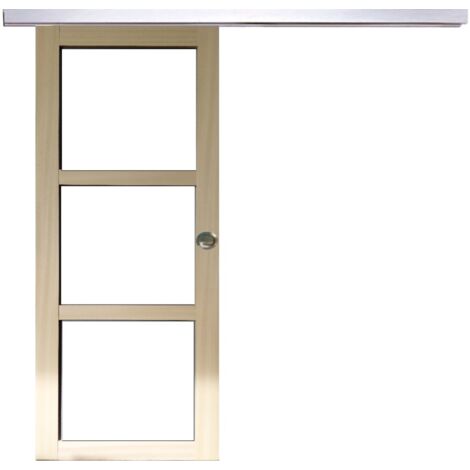 Porte Coulissante Bois Ayous Vitrage Transparent H204 X L73 + Rail Alu Et 2 Coquilles (1/5)