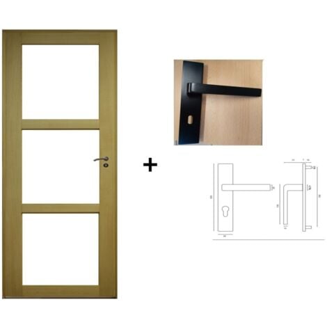 Bloc Porte Ayous Vitrage transparent H204 x L73 Poussant Gauche Cotes Tableau +Poignee