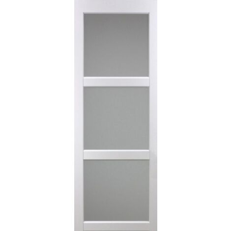 Porte Coulissante Kenya Blanc Vitrée H204 X L93 + Rail Alu Bandeau Noir