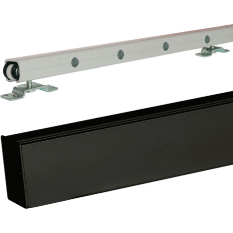Porte Coulissante Kenya Blanc Vitrée H204 X L93 + Rail Alu Bandeau Noir