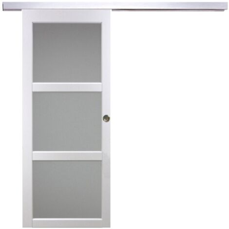 Porte Coulissante Kenya Blanc Vitrée H204 X L93 + Rail Alu Et 2 Coquilles (1/5)