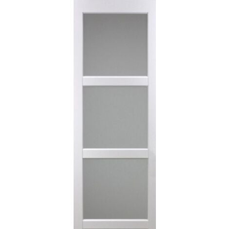 Porte Coulissante Kenya Blanc Vitree H204 X L93 + Rail Aluminium Bandeau Blanc