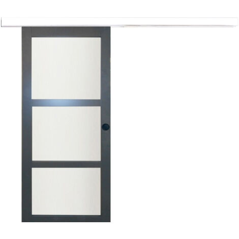 Porte Coulissante Blakeria Vitrée Ral7016 H204 X L73 + Rail Alu Bandeau Blanc Et 2 Coquilles Noir